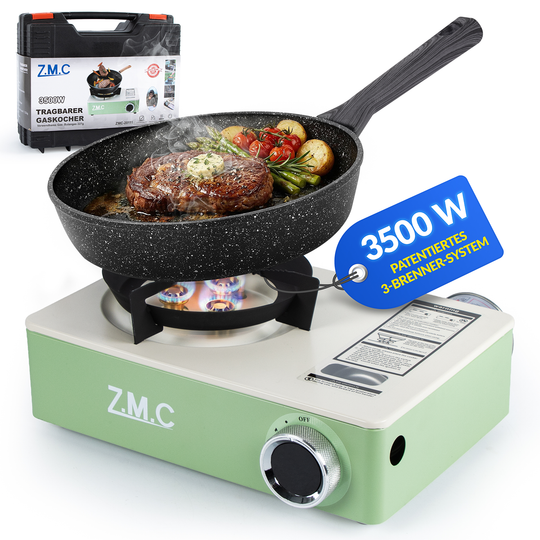 Campingkocher 1-flammig 3500W | 3-Brenner-System & Piezo-Zündung, tragbarer Premium Gaskocher mit Transportkoffer, kompakt 1,4 kg – Outdoor, Camping, Garten & Reisen