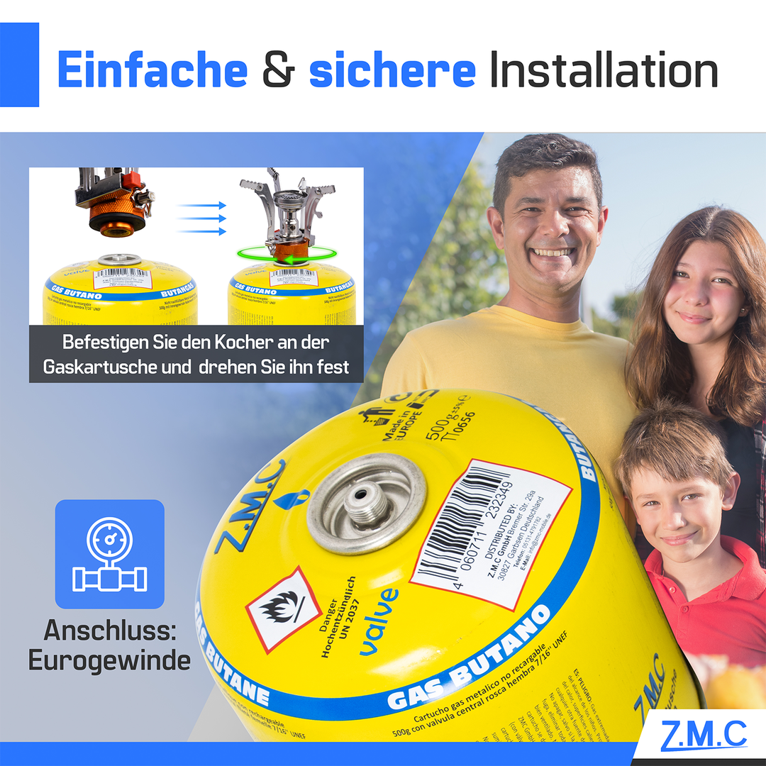 Gaskartusche 500g 990ml Propan/Butan 80/20 | Schraubkartusche 7/16" Eurogewinde & Sicherheitsventil – passend für Weber Gasgrill, Campingkocher & Gasbrenner