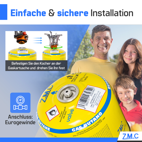 Gaskartusche 500g 990ml Propan/Butan 80/20 | Schraubkartusche 7/16" Eurogewinde & Sicherheitsventil – passend für Weber Gasgrill, Campingkocher & Gasbrenner