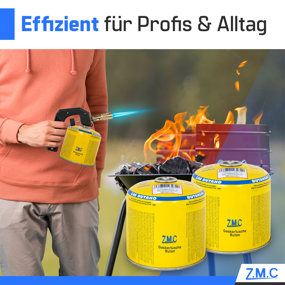 Gaskartusche 500g 990ml Propan/Butan 80/20 | Schraubkartusche 7/16" Eurogewinde & Sicherheitsventil – passend für Weber Gasgrill, Campingkocher & Gasbrenner