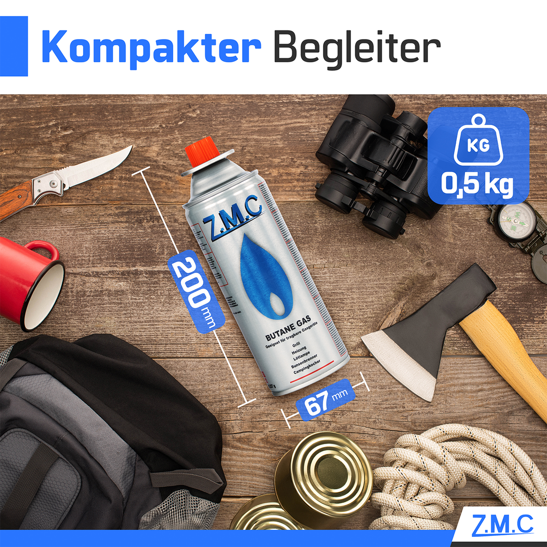 ZMC Butan Gaskartuschen 227g, Typ MSF-1a, Universal Gaskartusche mit Bajonett Anschluss für Campingkocher, Gasheizung, Gasbrenner, Unkrautbrenner