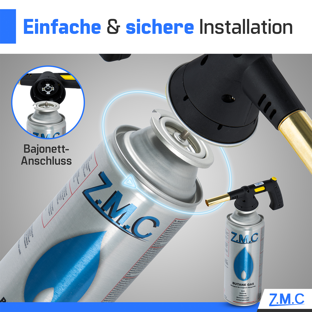 ZMC Butan Gaskartuschen 227g, Typ MSF-1a, Universal Gaskartusche mit Bajonett Anschluss für Campingkocher, Gasheizung, Gasbrenner, Unkrautbrenner