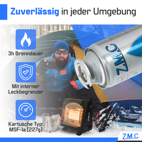 ZMC Butan Gaskartuschen 227g, Typ MSF-1a, Universal Gaskartusche mit Bajonett Anschluss für Campingkocher, Gasheizung, Gasbrenner, Unkrautbrenner