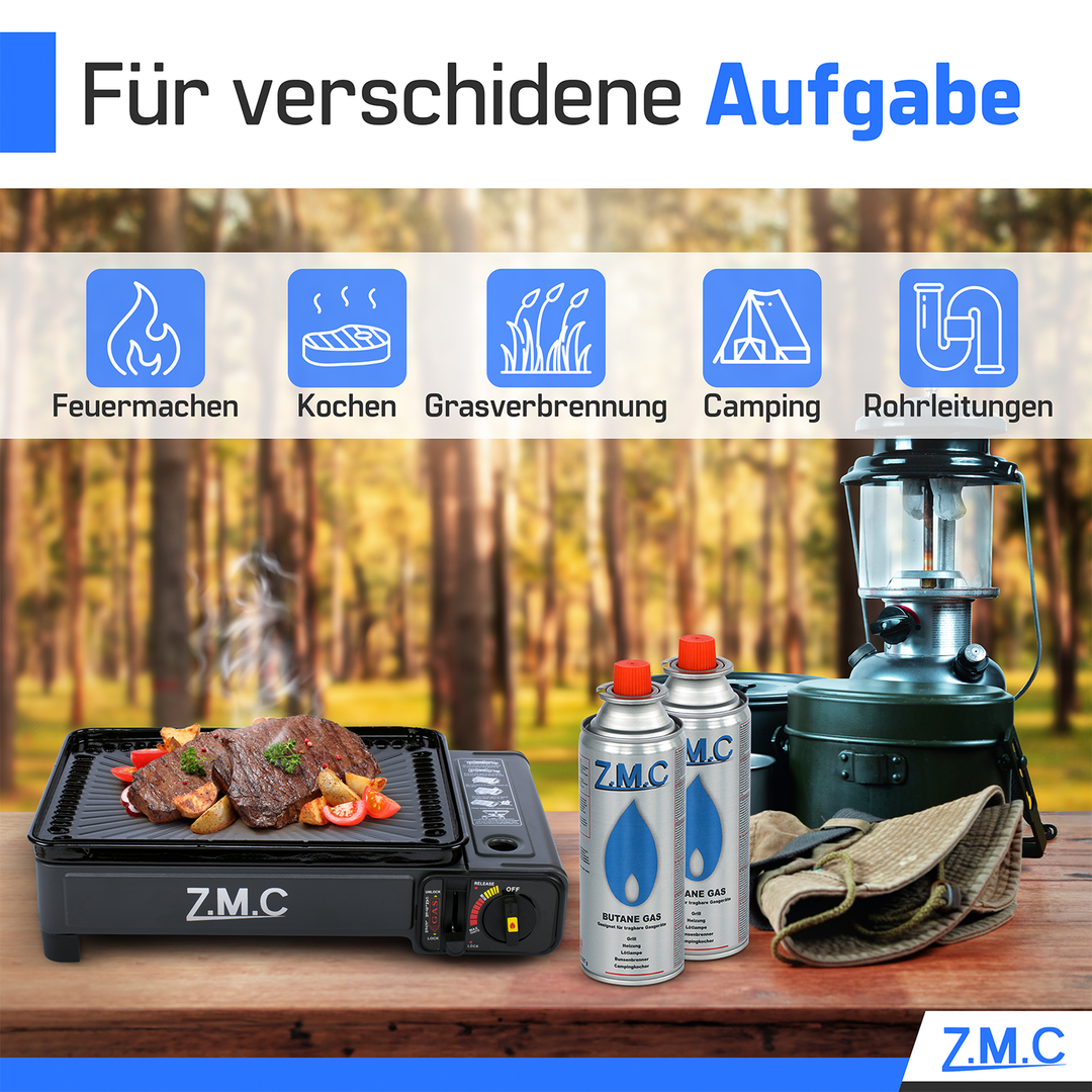 ZMC Butan Gaskartuschen 227g, Typ MSF-1a, Universal Gaskartusche mit Bajonett Anschluss für Campingkocher, Gasheizung, Gasbrenner, Unkrautbrenner