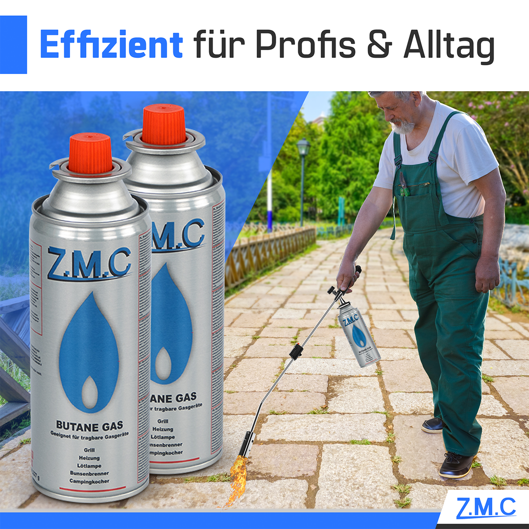 ZMC Butan Gaskartuschen 227g, Typ MSF-1a, Universal Gaskartusche mit Bajonett Anschluss für Campingkocher, Gasheizung, Gasbrenner, Unkrautbrenner