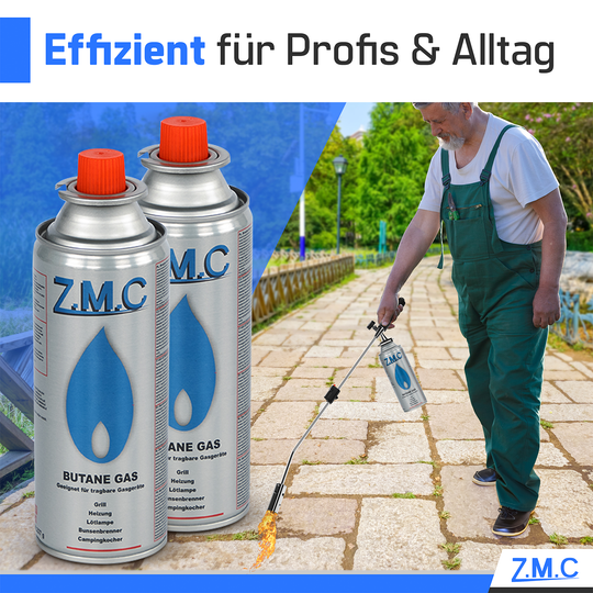 ZMC Butan Gaskartuschen 227g, Typ MSF-1a, Universal Gaskartusche mit Bajonett Anschluss für Campingkocher, Gasheizung, Gasbrenner, Unkrautbrenner