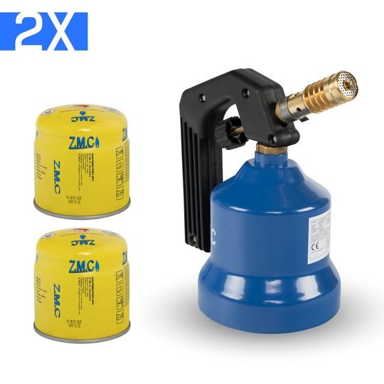 ZMC Gasbrenner 2,2 kW, Flambierbrenner, inkl. Gaskartuschen, Küchenbrenner mit einstellbarer Flamme, Brenneraufsatz für Camping, Lötbrenner für Stechkartuschen 190g