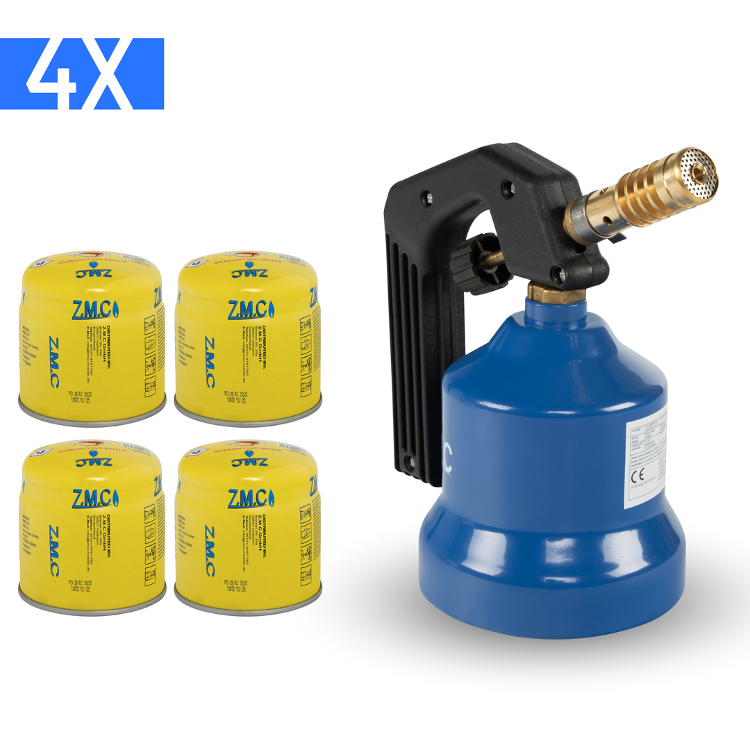 ZMC Gasbrenner 2,2 kW, Flambierbrenner, inkl. Gaskartuschen, Küchenbrenner mit einstellbarer Flamme, Brenneraufsatz für Camping, Lötbrenner für Stechkartuschen 190g