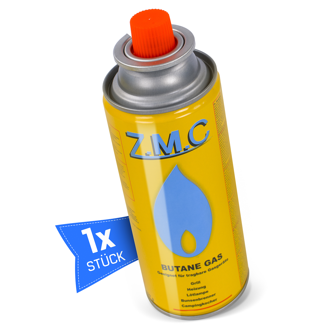 ZMC Butan Gaskartuschen 227g, Typ MSF-1a, Universal Gaskartusche mit Bajonett Anschluss für Campingkocher, Lötbrenner, Gasbrenner, Unkrautbrenner