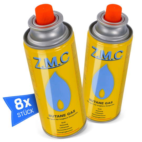 ZMC Butan Gaskartuschen 227g, Typ MSF-1a, Universal Gaskartusche mit Bajonett Anschluss für Campingkocher, Lötbrenner, Gasbrenner, Unkrautbrenner