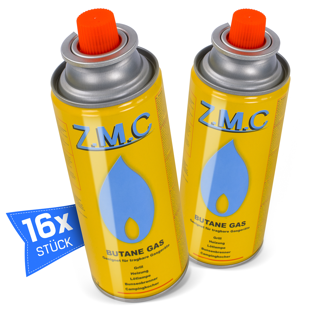 ZMC Butan Gaskartuschen 227g, Typ MSF-1a, Universal Gaskartusche mit Bajonett Anschluss für Campingkocher, Lötbrenner, Gasbrenner, Unkrautbrenner