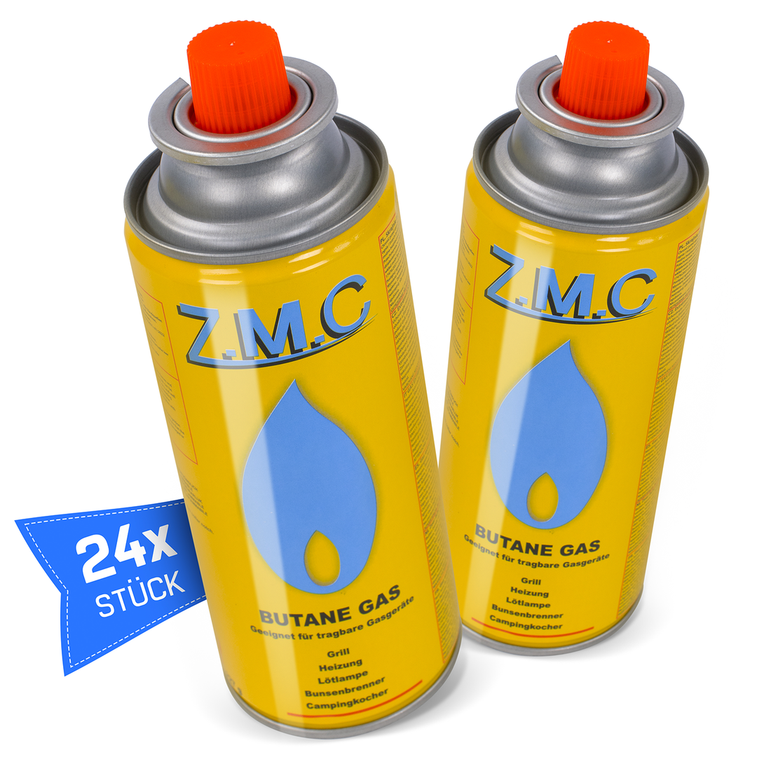 ZMC Butan Gaskartuschen 227g, Typ MSF-1a, Universal Gaskartusche mit Bajonett Anschluss für Campingkocher, Lötbrenner, Gasbrenner, Unkrautbrenner