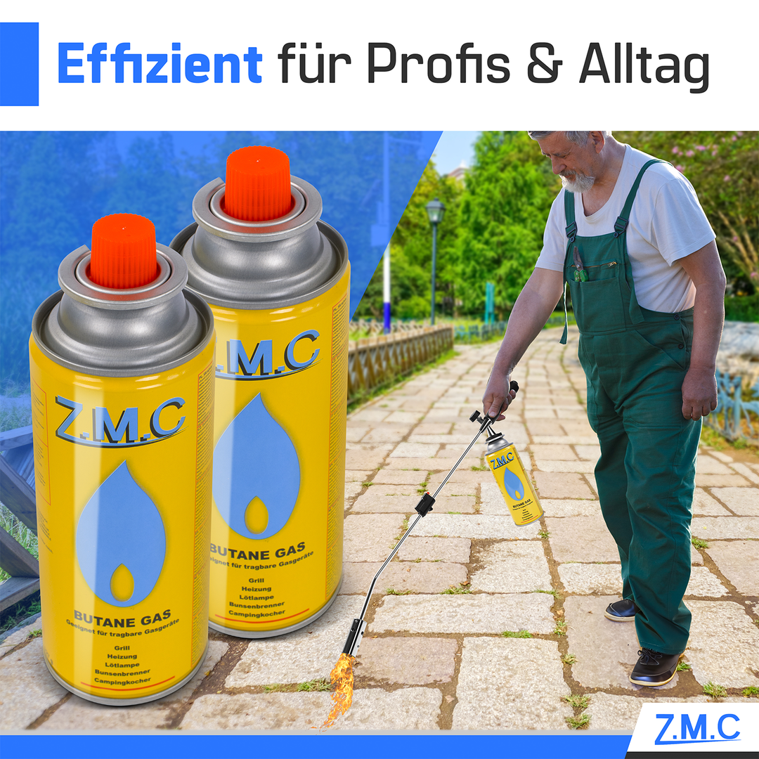 ZMC Butan Gaskartuschen 227g, Typ MSF-1a, Universal Gaskartusche mit Bajonett Anschluss für Campingkocher, Lötbrenner, Gasbrenner, Unkrautbrenner