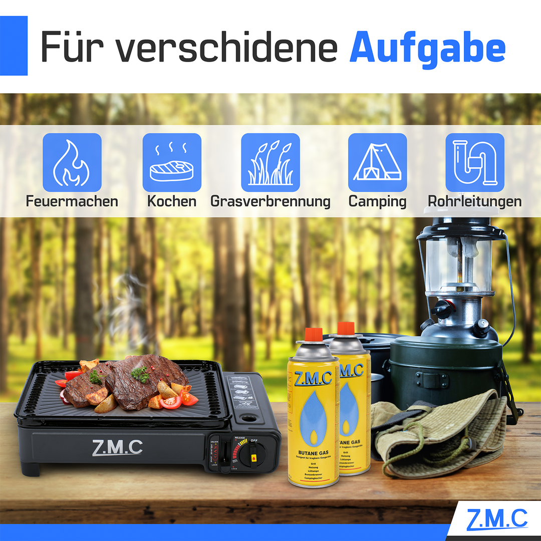 ZMC Butan Gaskartuschen 227g, Typ MSF-1a, Universal Gaskartusche mit Bajonett Anschluss für Campingkocher, Lötbrenner, Gasbrenner, Unkrautbrenner