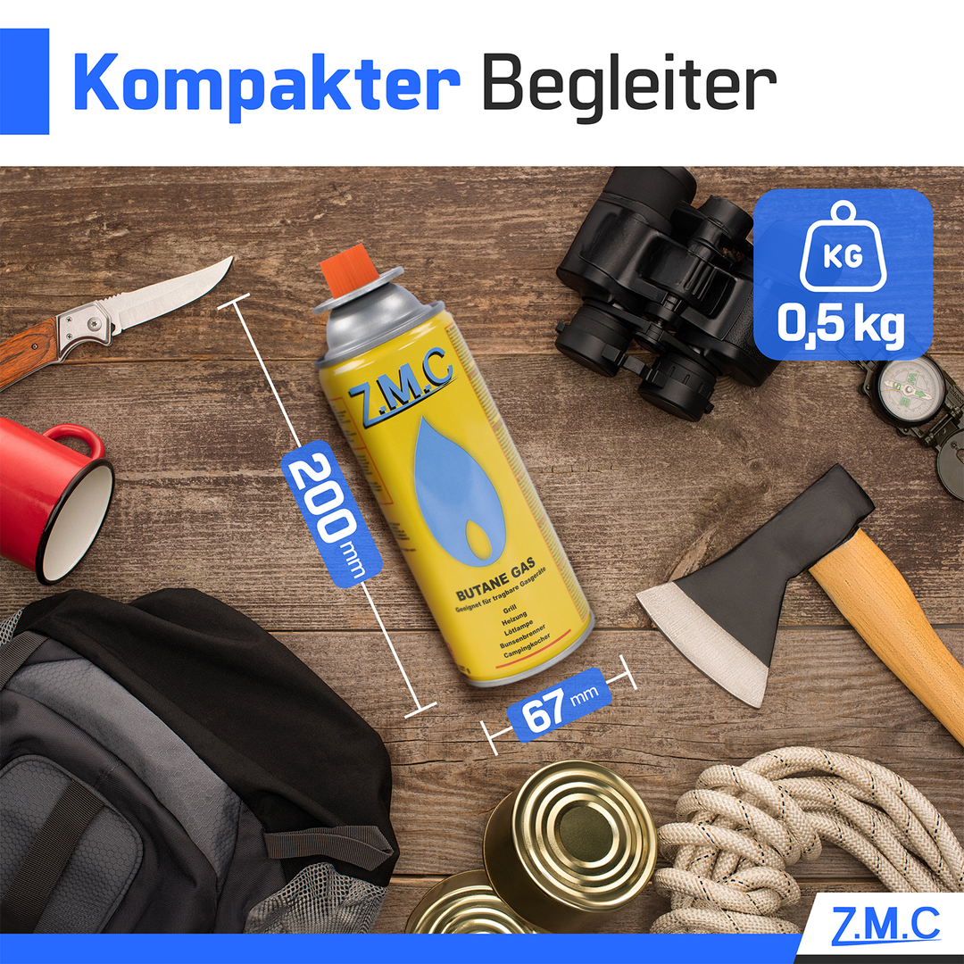 ZMC Butan Gaskartuschen 227g, Typ MSF-1a, Universal Gaskartusche mit Bajonett Anschluss für Campingkocher, Lötbrenner, Gasbrenner, Unkrautbrenner