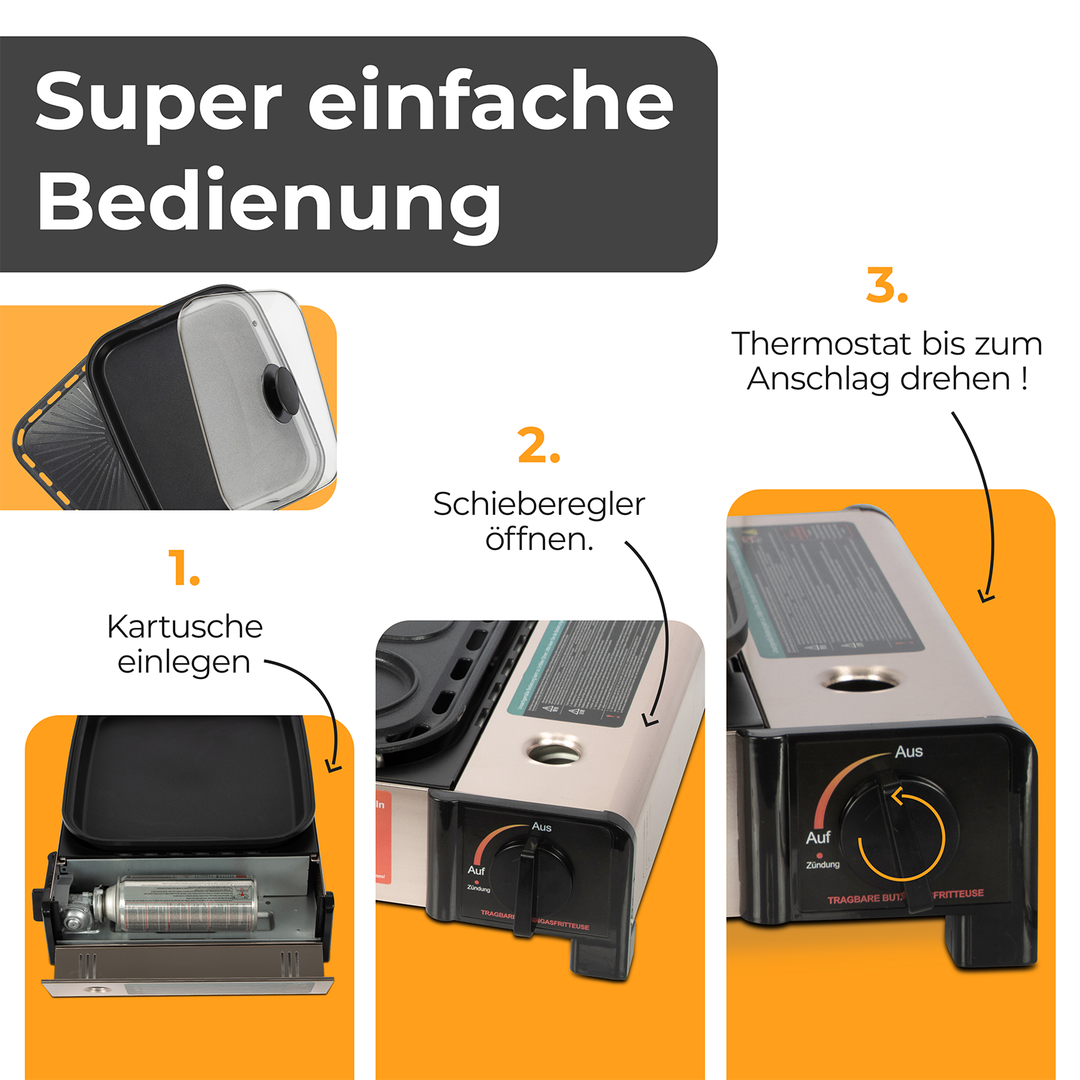 ZMC 2-in-1 Gaskocher und Gasgrill Wählbar mit Gaskartuschen 227g, inkl. Grillplatte, Pfanne, Glasdeckel und Koffer, Campingkocher für innen- und Außenbereich