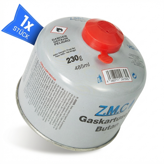 Schraubkartusche 230g Butan Propan Mix | 7/16" Eurogewinde UN2037, 485ml Camping Gas Kartusche für Gaskocher, Gasbrenner & Outdoor Geräte, passend für Weber Grill