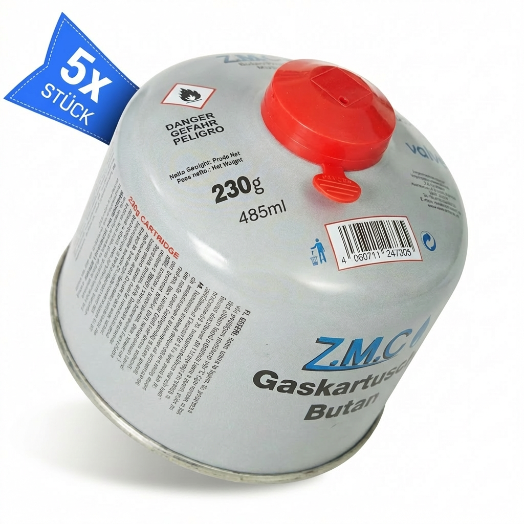 Schraubkartusche 230g Butan Propan Mix | 7/16" Eurogewinde UN2037, 485ml Camping Gas Kartusche für Gaskocher, Gasbrenner & Outdoor Geräte, passend für Weber Grill