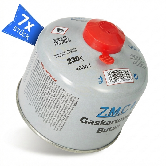 Schraubkartusche 230g Butan Propan Mix | 7/16" Eurogewinde UN2037, 485ml Camping Gas Kartusche für Gaskocher, Gasbrenner & Outdoor Geräte, passend für Weber Grill