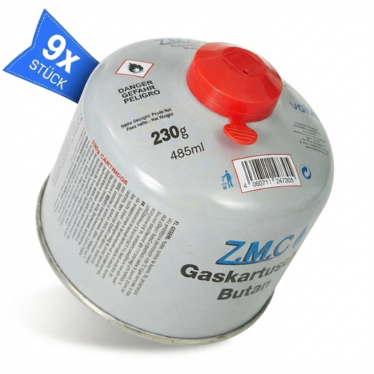Schraubkartusche 230g Butan Propan Mix | 7/16" Eurogewinde UN2037, 485ml Camping Gas Kartusche für Gaskocher, Gasbrenner & Outdoor Geräte, passend für Weber Grill