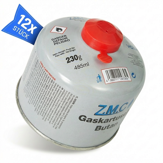Schraubkartusche 230g Butan Propan Mix | 7/16" Eurogewinde UN2037, 485ml Camping Gas Kartusche für Gaskocher, Gasbrenner & Outdoor Geräte, passend für Weber Grill