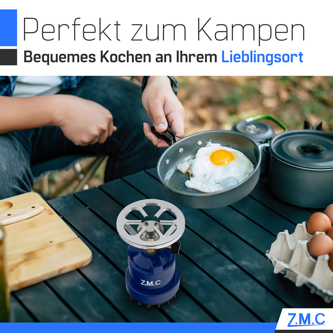 ZMC Campingkocher 1110W mit Gaskartuschen 190g, tragbarer Gaskocher & Kohleanzünder, Kartuschenkocher für Stechkartuschen, ideal für Camping, Reisen & Outdoor