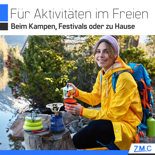 ZMC Campingkocher 1110W mit Gaskartuschen 190g, tragbarer Gaskocher & Kohleanzünder, Kartuschenkocher für Stechkartuschen, ideal für Camping, Reisen & Outdoor