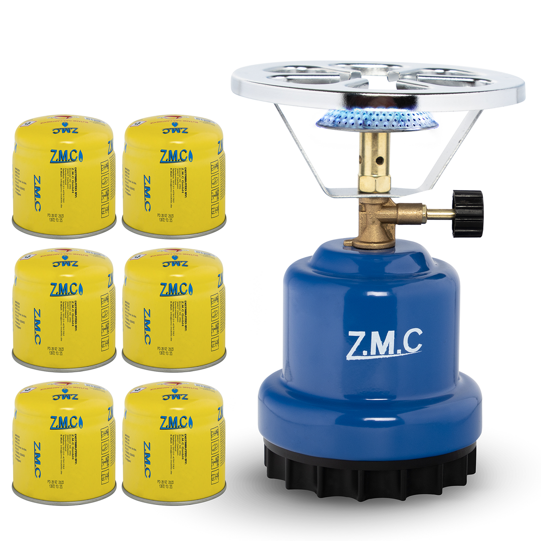 ZMC Campingkocher 1110W mit Gaskartuschen 190g, tragbarer Gaskocher & Kohleanzünder, Kartuschenkocher für Stechkartuschen, ideal für Camping, Reisen & Outdoor
