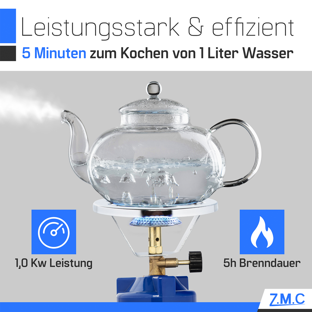 ZMC Campingkocher 1110W mit Gaskartuschen 190g, tragbarer Gaskocher & Kohleanzünder, Kartuschenkocher für Stechkartuschen, ideal für Camping, Reisen & Outdoor