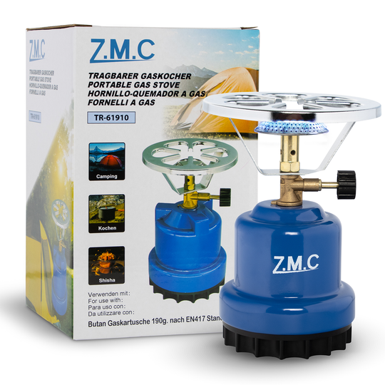 ZMC Campingkocher 1110W mit Gaskartuschen 190g, tragbarer Gaskocher & Kohleanzünder, Kartuschenkocher für Stechkartuschen, ideal für Camping, Reisen & Outdoor