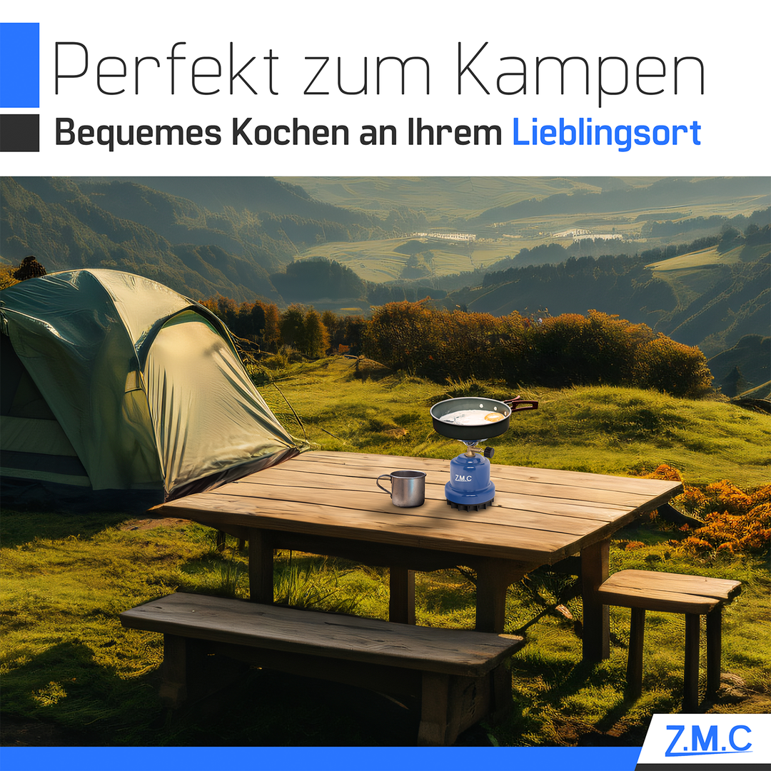 Z.M.C Campingkocher 1 flammig + Gaskartuschen 190g, Gaskocher für Camping, Mini Camping Gas Kocher, Anzünder für Camping, Festivals oder Wanderungen
