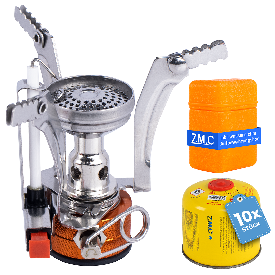 ZMC Mini Transportabler Campingkocher, Gaskocher aus rostfreiem Stahl 3200W, inkl. Aufbewahrungsbox Gaskartuschen 300g, mit Piezo-Zündung ZMC Mini Transportabler Campingkocher, Gaskocher aus rostfreiem Stahl 3200W, inkl. Aufbewahrungsbox Gaskartuschen 300g, mit Piezo-Zündung