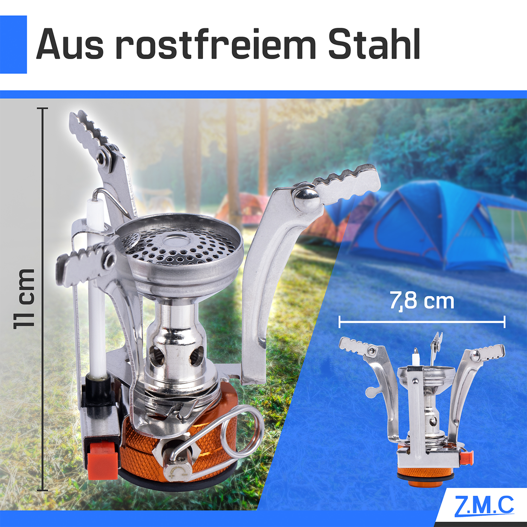 ZMC Mini Camping Stove, Portable Cartane Stove, Stainless ZMC Mini Camping Stove, Portable Cartane Stove, Stainless