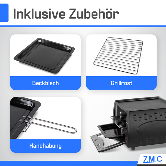 ZMC Mini Tandoor 2100W 22L - Minibackofen für Lahmacun, Pizza, Naan und Brot. Inklusive Backblech und Grillrost. Kompakt, leistungsstark, schnelles Aufheizen