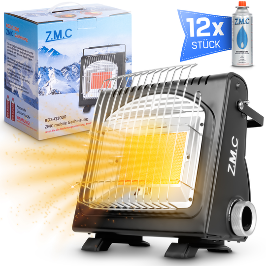 ZMC 2in1 Tragbare Gasheizung + Gaskocher 1,7KW Gasheizer mit Piezozündung, mit Gaskartuschen 227g für Outdoor und Indoor, perfekte Wärmequelle ohne Strom