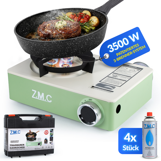 Campingkocher 1-flammig 3500W | 3-Brenner-System & Piezo-Zündung, tragbarer Premium Gaskocher mit Transportkoffer, kompakt 1,4 kg – Outdoor, Camping, Garten & Reisen