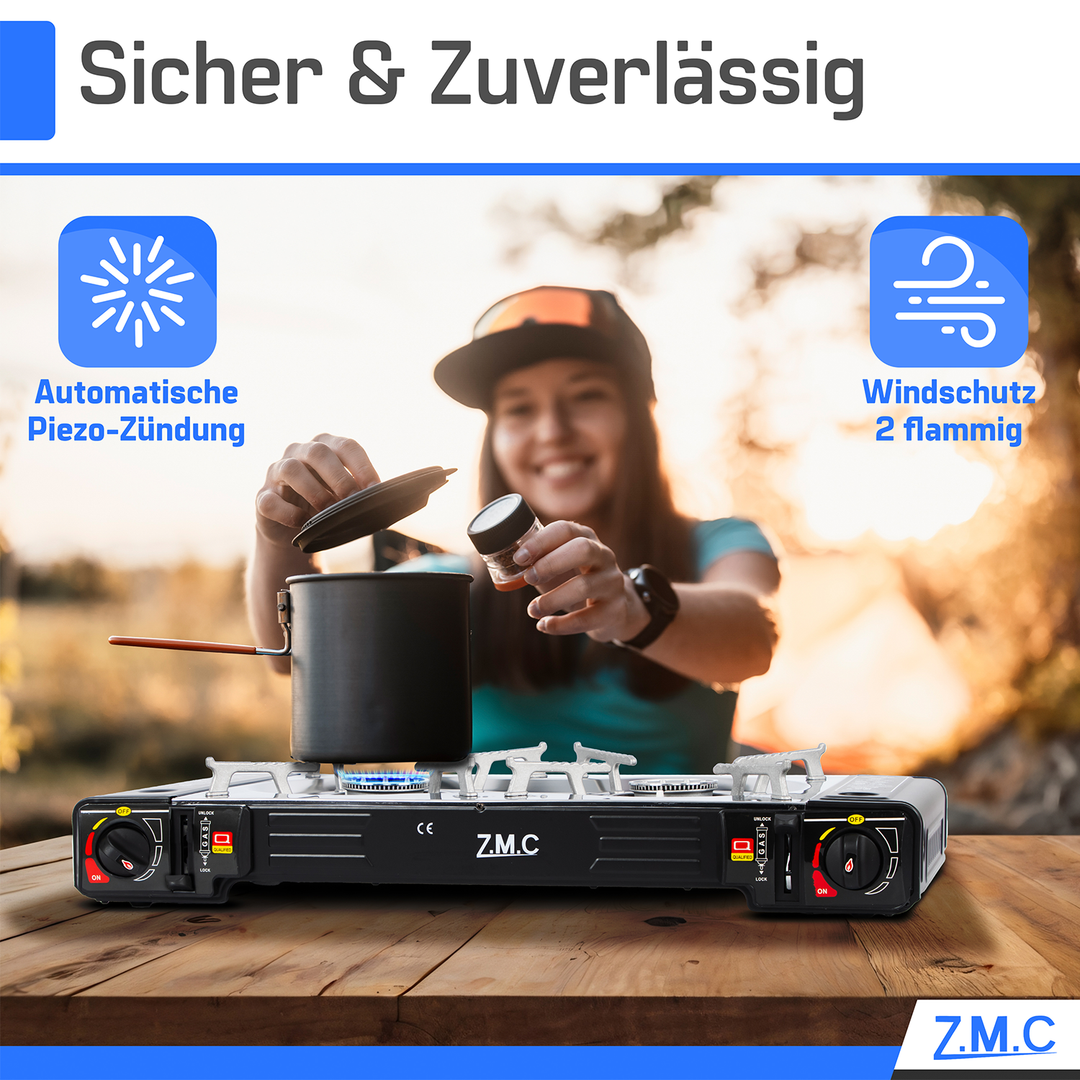 Z.M.C ZMC Camping Gaskocher 2-flammig inkl. Adapter für LPG Z.M.C ZMC Camping Gaskocher 2-flammig inkl. Adapter für LPG