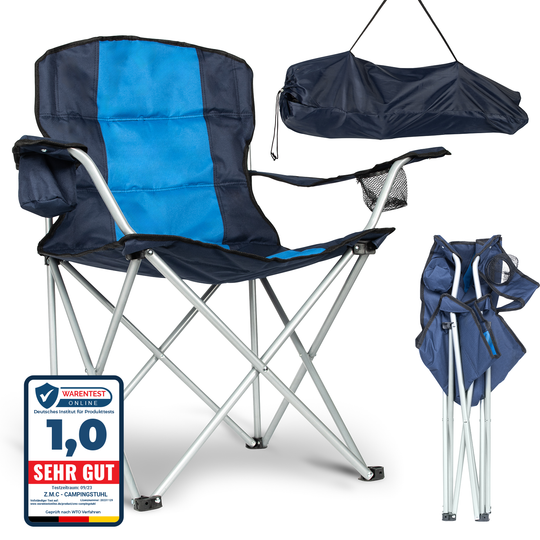 ZMC Campingstuhl faltbar mit 2 Getränkehalter und Tragetasche, Klappbarer Campingsessel, bis zu 120 kg Belastbar, Faltstuhl für Outdoor Aktivitäten