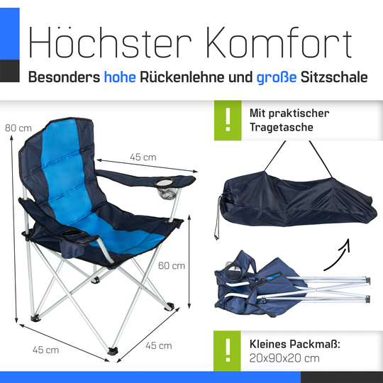 ZMC Campingstuhl faltbar mit 2 Getränkehalter und Tragetasche, Klappbarer Campingsessel, bis zu 120 kg Belastbar, Faltstuhl für Outdoor Aktivitäten