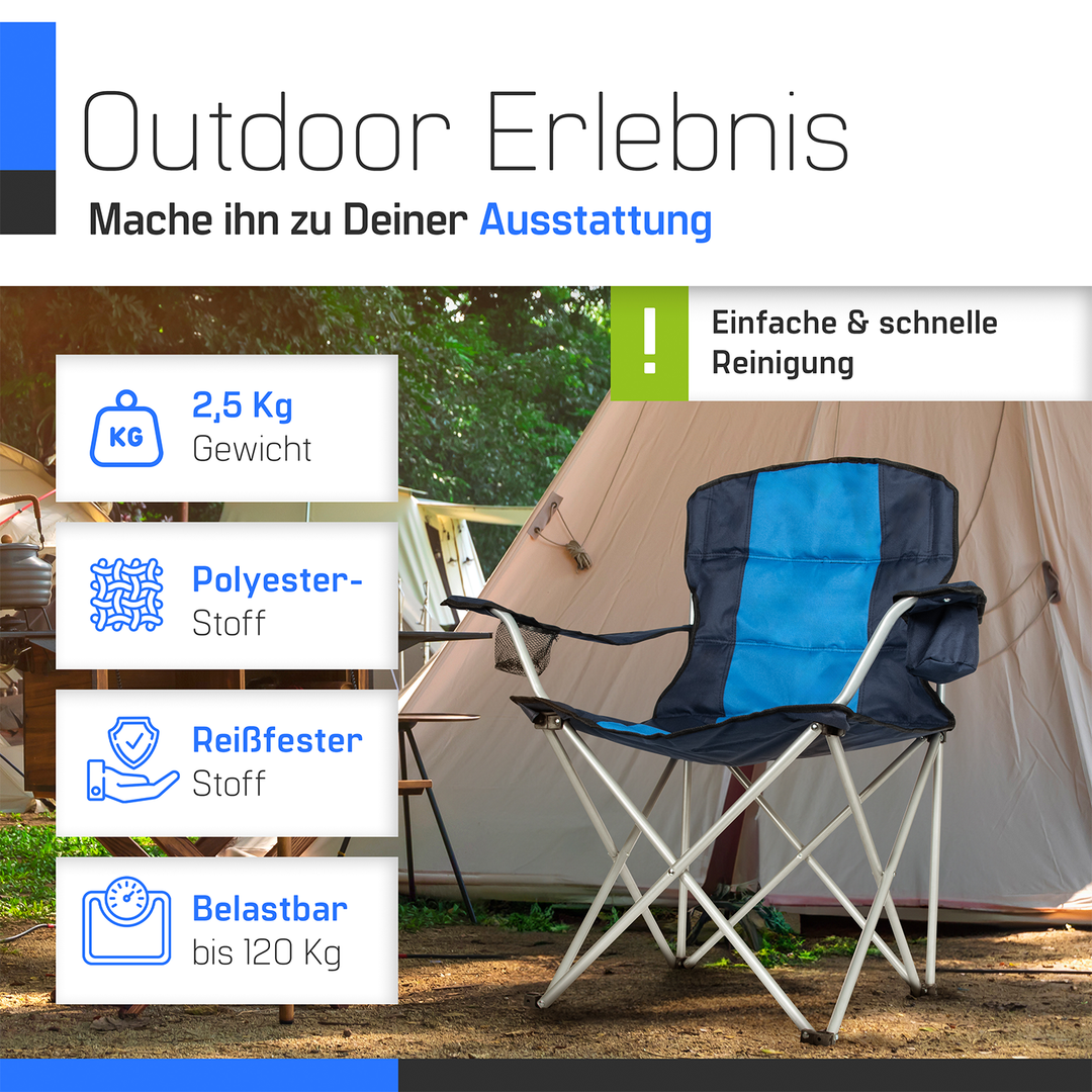 campingstuhl bis 120 kg Campingstuhl faltbar mit 2 Getränkehaltern, bis zu 120 kg, Outdoor – ZMC Camping