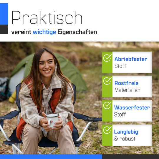 ZMC Campingstuhl faltbar mit 2 Getränkehalter und Tragetasche, Klappbarer Campingsessel, bis zu 120 kg Belastbar, Faltstuhl für Outdoor Aktivitäten