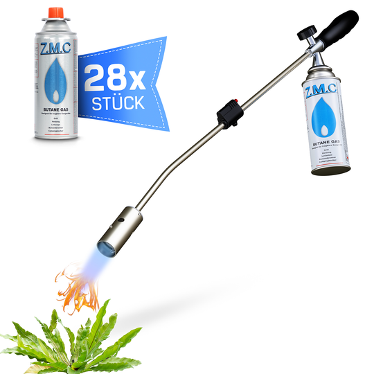 ZMC Unkrautbrenner 2,5 kW, Unkrautvernichter inkl. Gaskartuschen mit Piezo-Zündung, Abflammgerät, Flammenleistung bis 1400 °C, für Garten, Hof und Gehwege