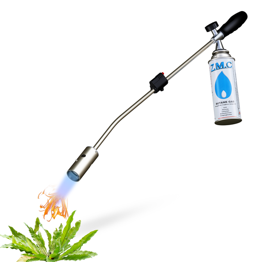 ZMC Unkrautbrenner 2,5 kW, Unkrautvernichter inkl. Gaskartuschen mit Piezo-Zündung, Abflammgerät, Flammenleistung bis 1400 °C, für Garten, Hof und Gehwege