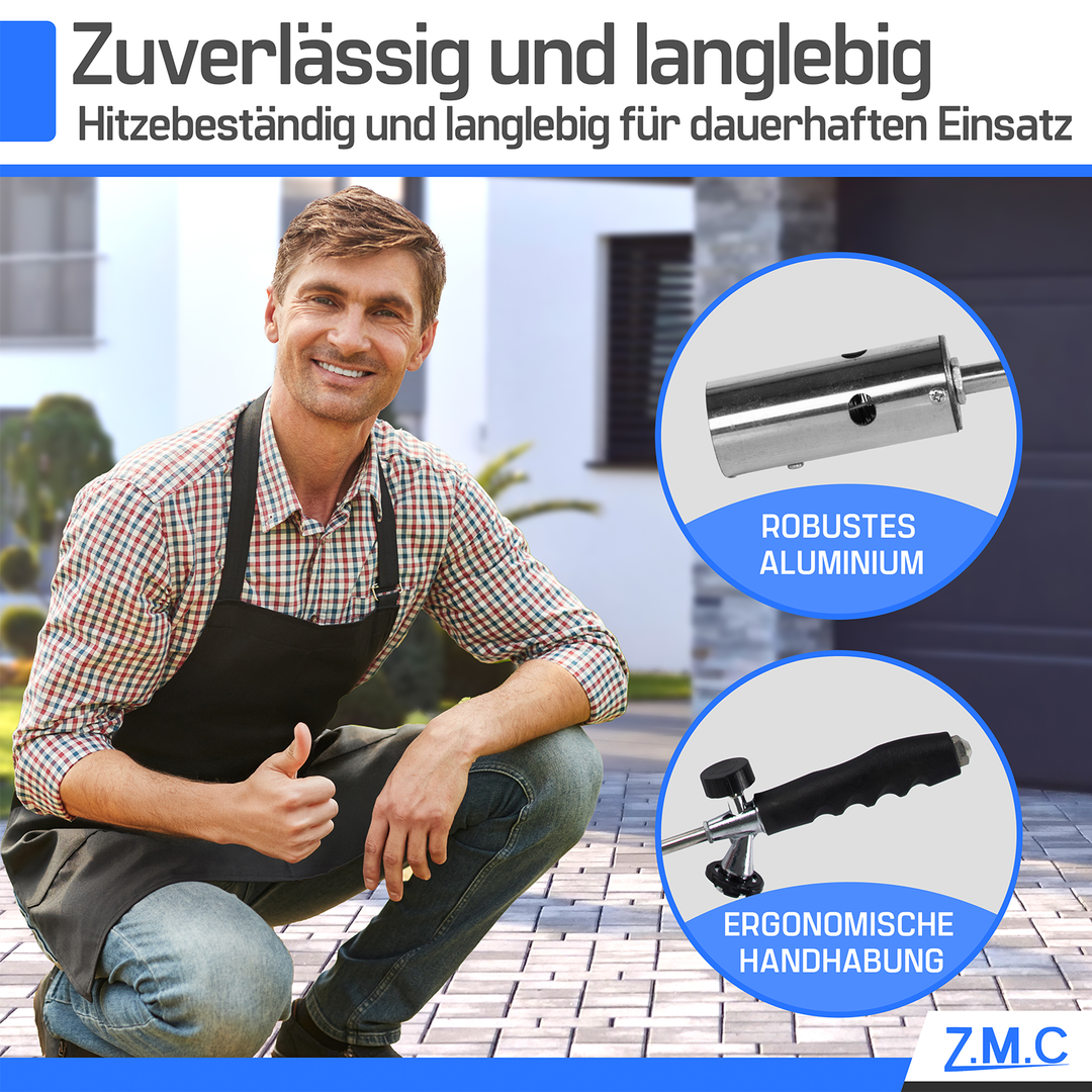 ZMC Unkrautbrenner 2,5 kW, Unkrautvernichter inkl. Gaskartuschen mit Piezo-Zündung, Abflammgerät, Flammenleistung bis 1400 °C, für Garten, Hof und Gehwege