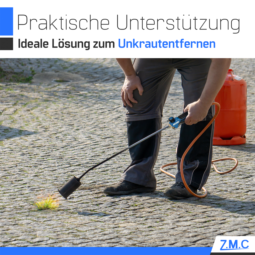 ZMC Unkrautbrenner 1850°C, Abflammgerät mit 60mm Brenndurchmesser, 90cm Rohr, inkl. 5m Schlauch und 2 Konterschlüsseln, Unkrautvernichter ideal für effektive Unkrautbekämpfung