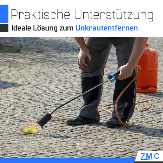 ZMC Unkrautbrenner 1850°C, Abflammgerät mit 60mm Brenndurchmesser, 90cm Rohr, inkl. 5m Schlauch und 2 Konterschlüsseln, Unkrautvernichter ideal für effektive Unkrautbekämpfung