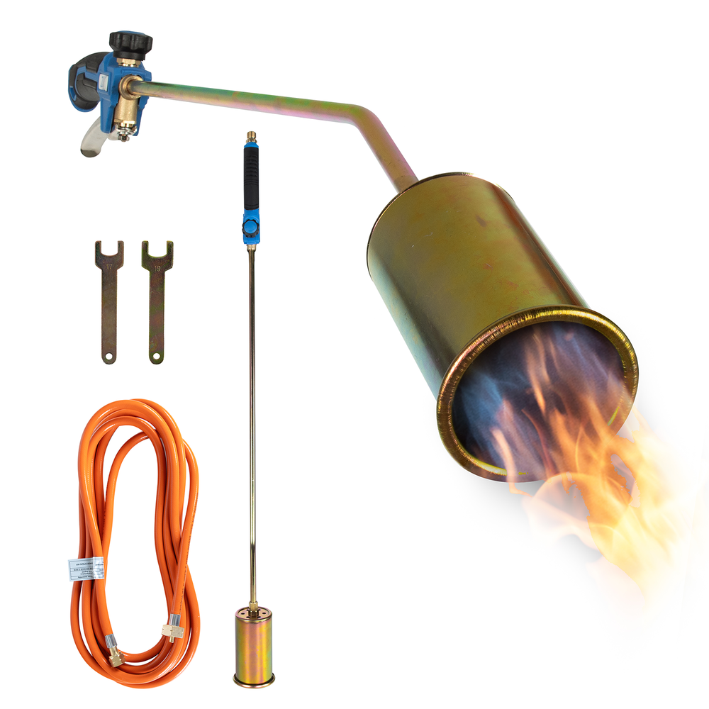 ZMC Unkrautbrenner 1850°C, Abflammgerät mit 60mm Brenndurchmesser, 90cm Rohr, inkl. 5m Schlauch und 2 Konterschlüsseln, Unkrautvernichter ideal für effektive Unkrautbekämpfung